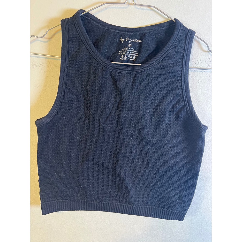 By Together Womens‎ Tank Top Textured Seamless Waffle Knit Black Size M/L